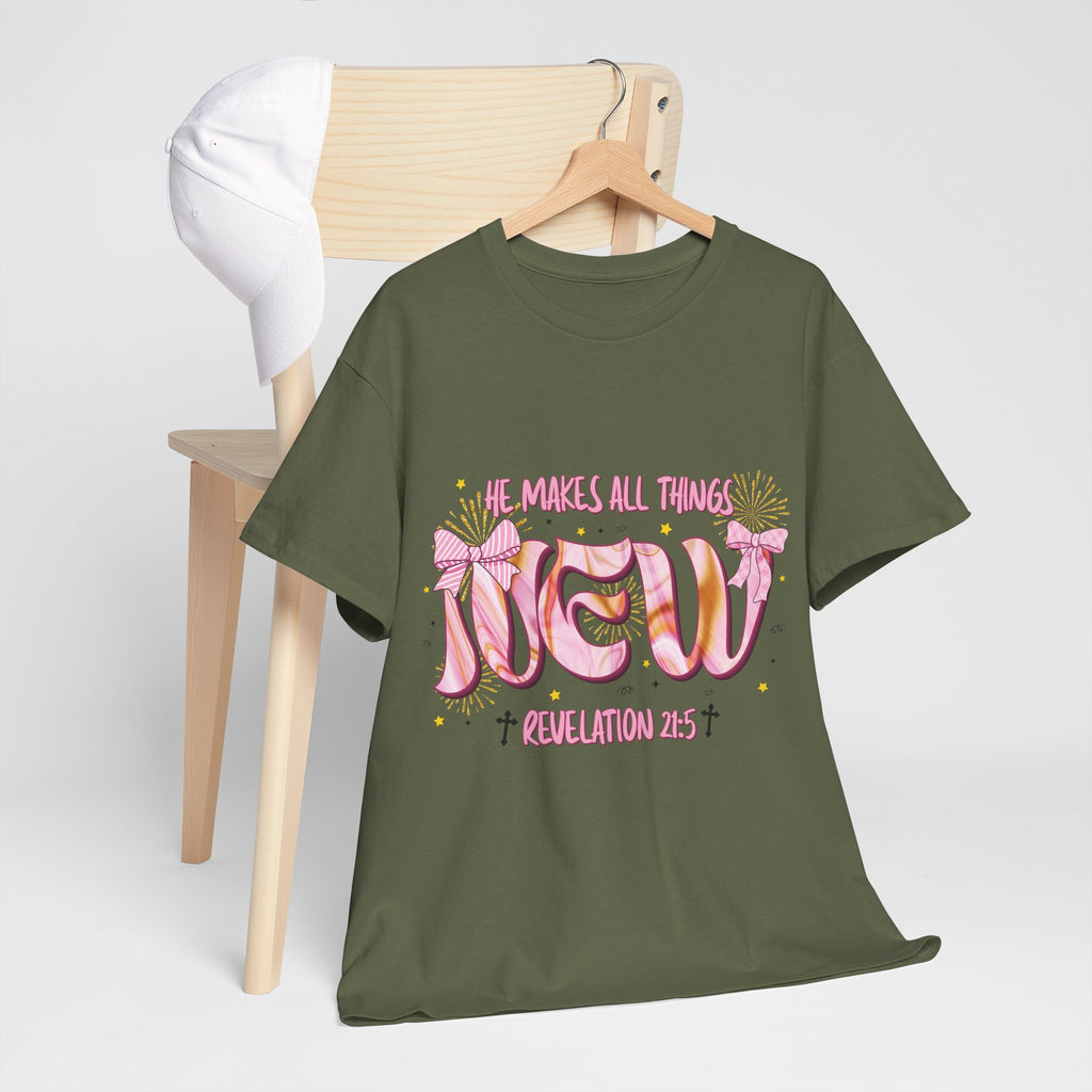 Christian Marble Tee — “He Makes All Things New” (Revelation 21:5)... Unisex Cotton Tee