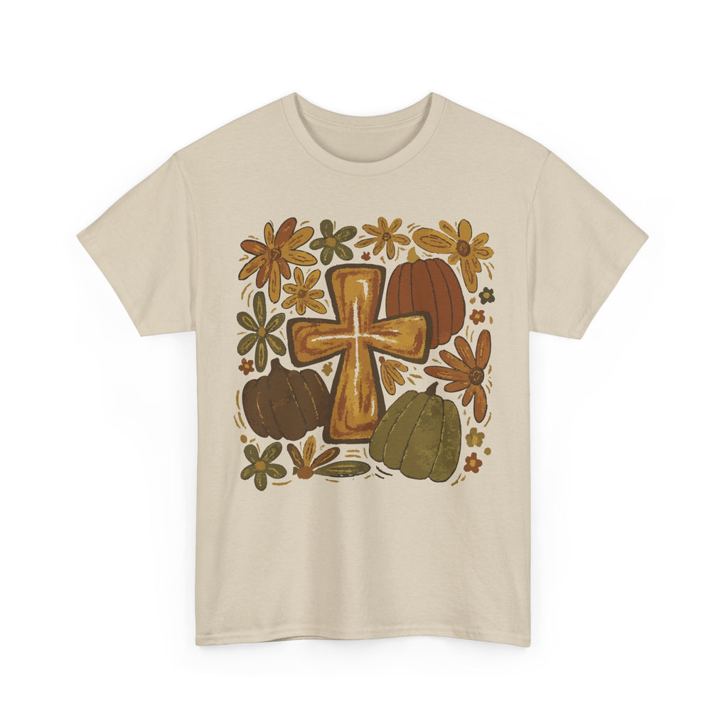 Autumn Cross Tee — Rustic Pumpkin & Fall Floral Christian Unisaex Cotton T-Shirt