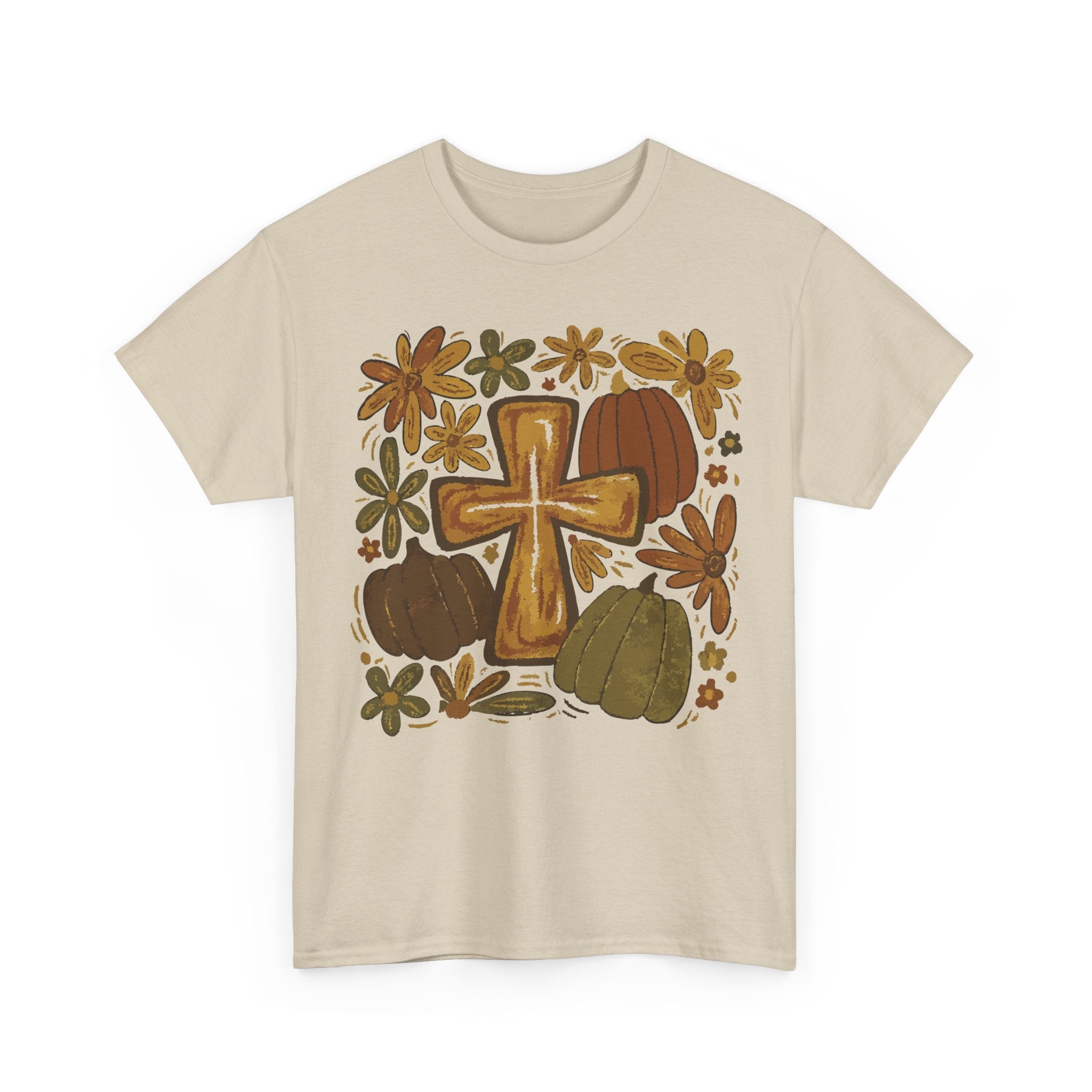 Autumn Cross Tee — Rustic Pumpkin & Fall Floral Christian Unisaex Cotton T-Shirt