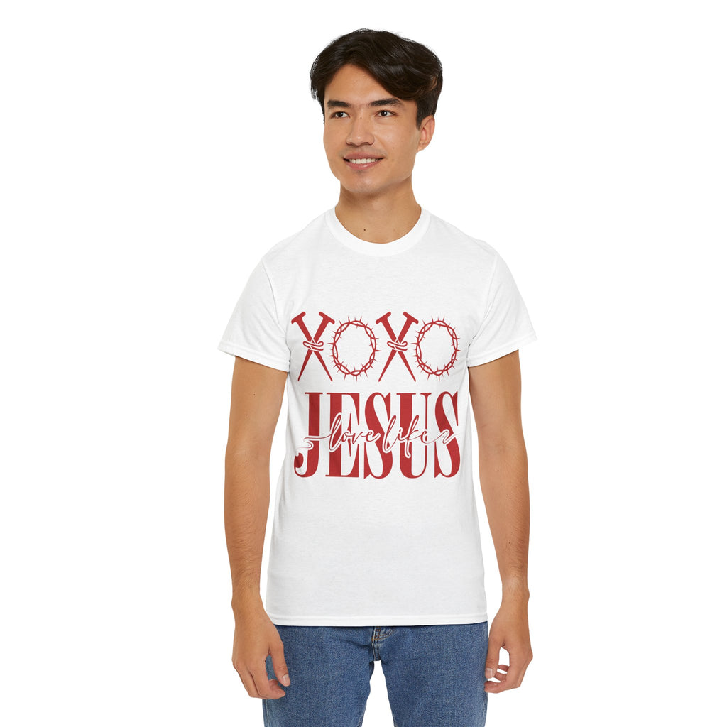 Christian Valentine T-Shirt — "XOXO Jesus Love Life" Nails & Thorn Crown Design Unisex Cotton Tee