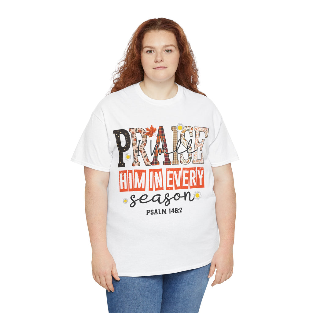 Praise Him In Every Tee — Fall Daisies & Leaf Floral Graphic Unisex Cotton T-Shirt