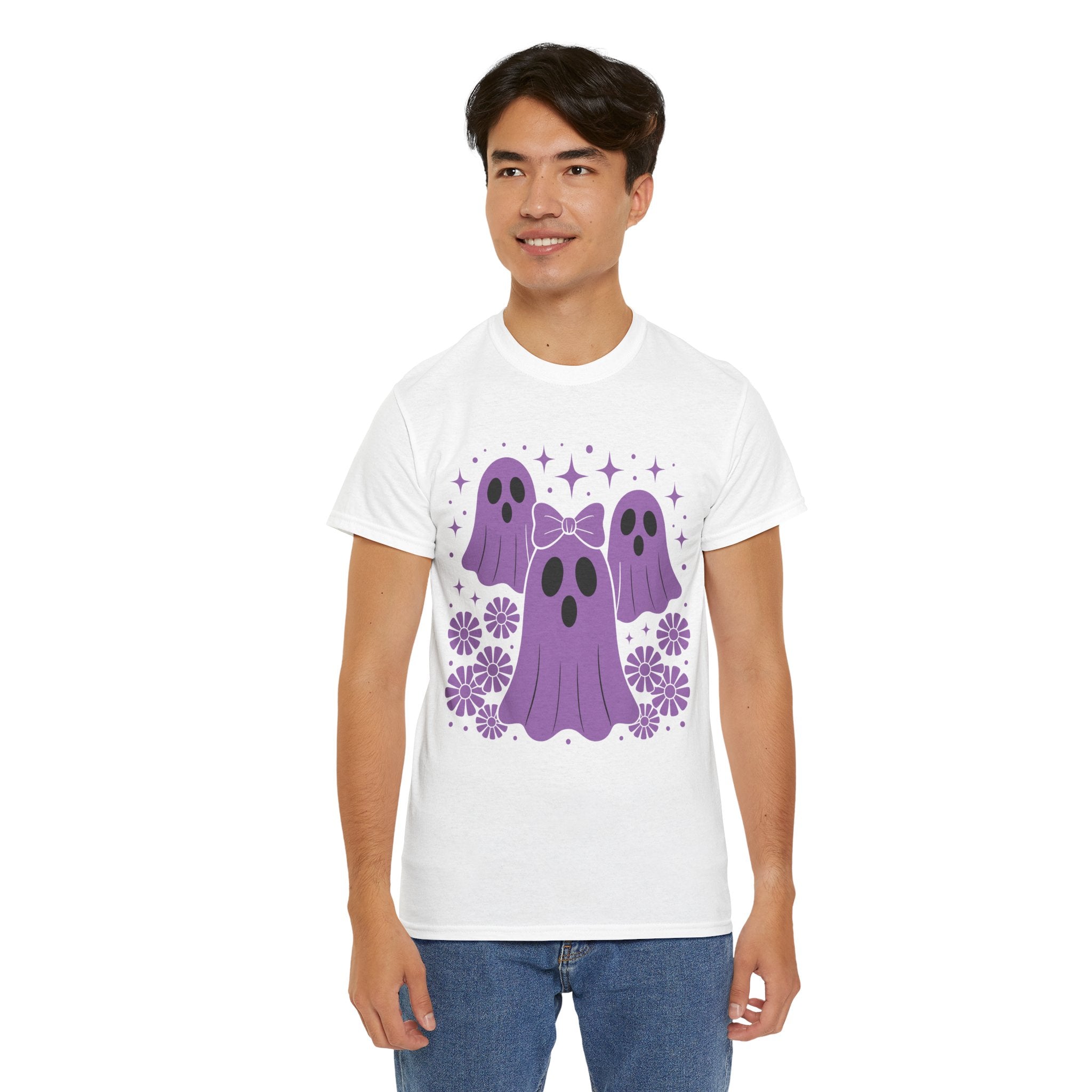Purple Ghost Halloween Unisex Cotton Tee