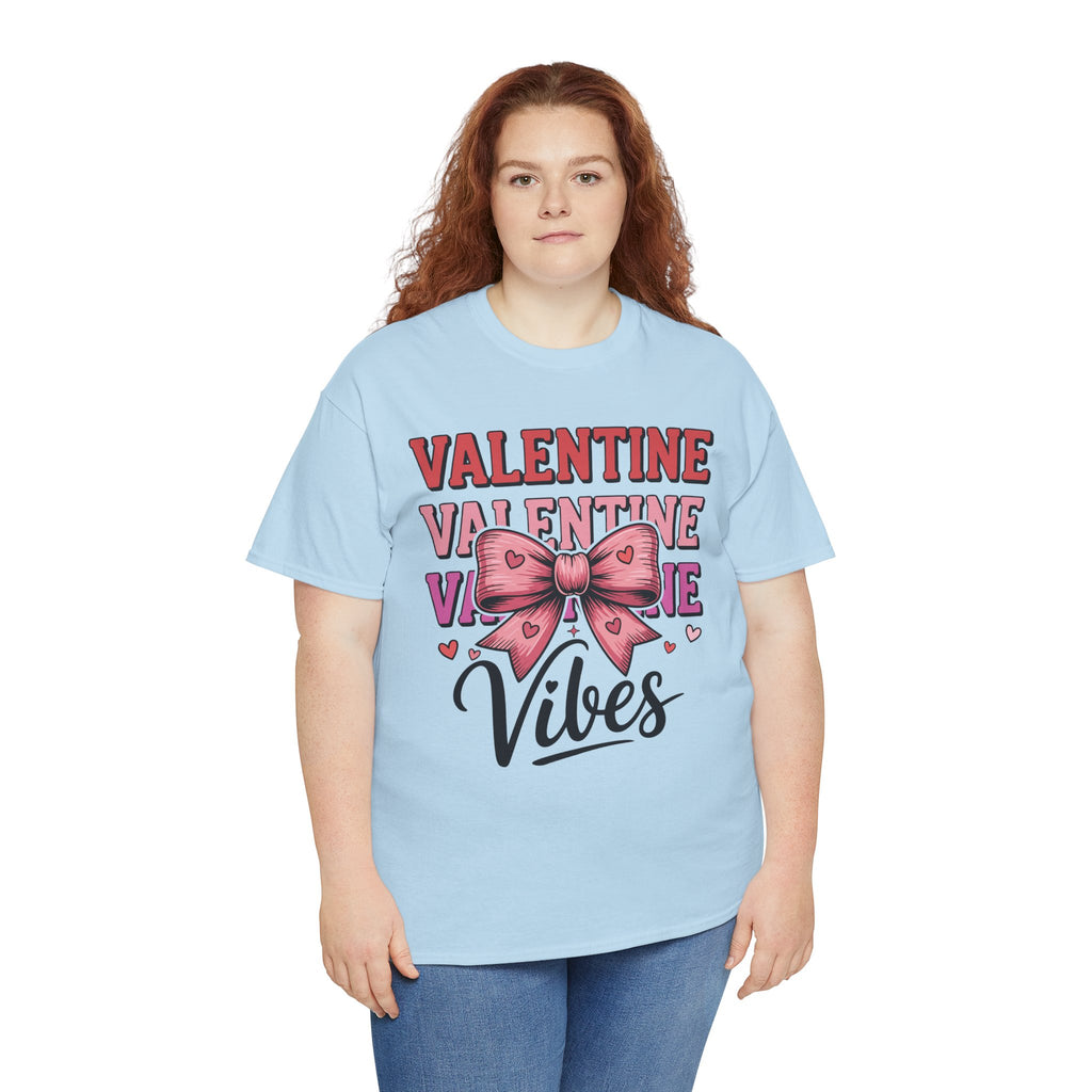 Valentine Vibes T-Shirt — Pink Bow Heart Graphic Unisex Cotton Tee