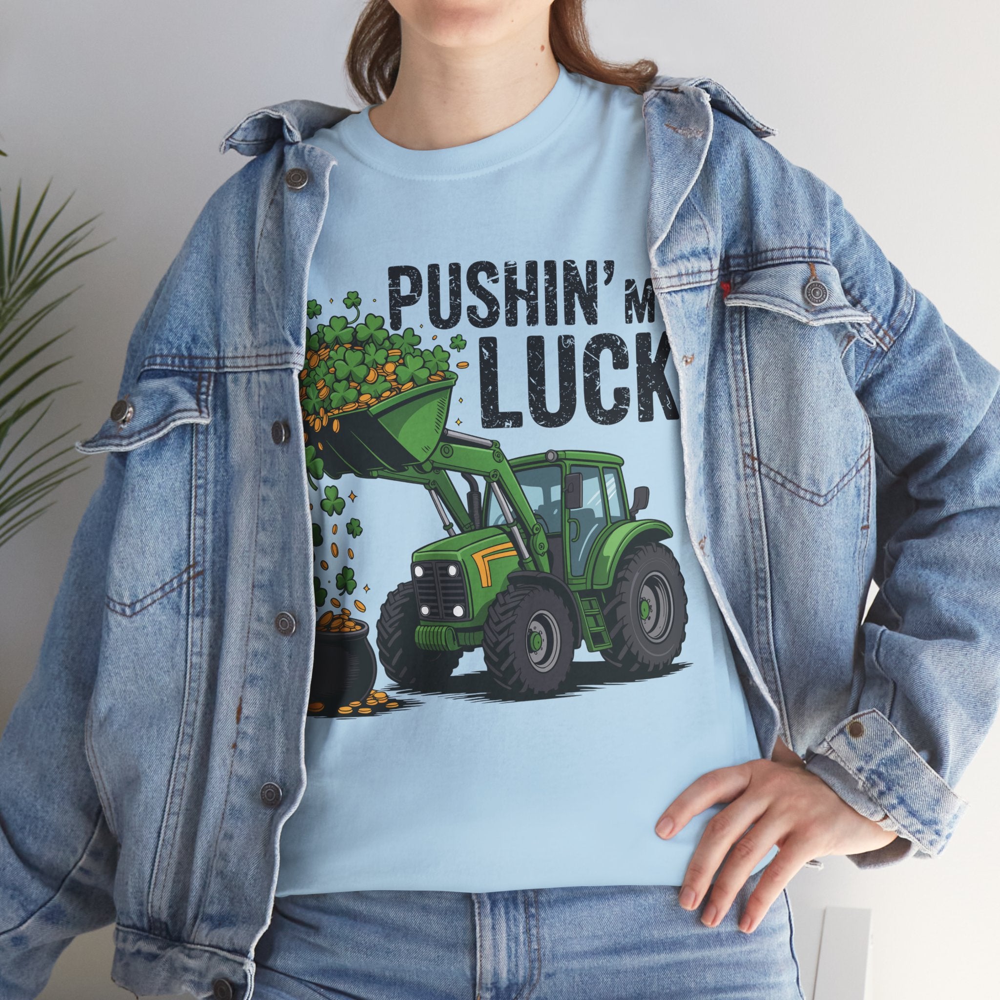 Pushin' My Luck Shamrock Tractor Tee — St. Patrick's Day Unisex Cotton T-Shirt
