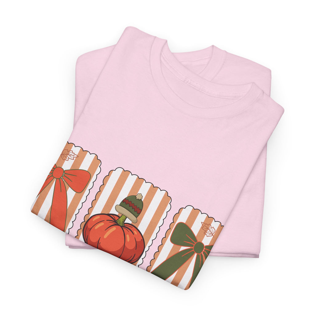Give Thanks Thanksgiving T-Shirt — Pumpkin with Hat & Bows Unisex Cotton Tee