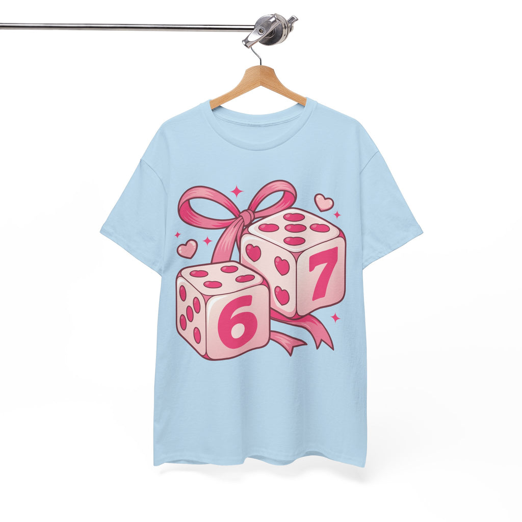 Lucky Love Dice T-Shirt — Pink Heart Dice with Bow..Unisex Cotton Tee