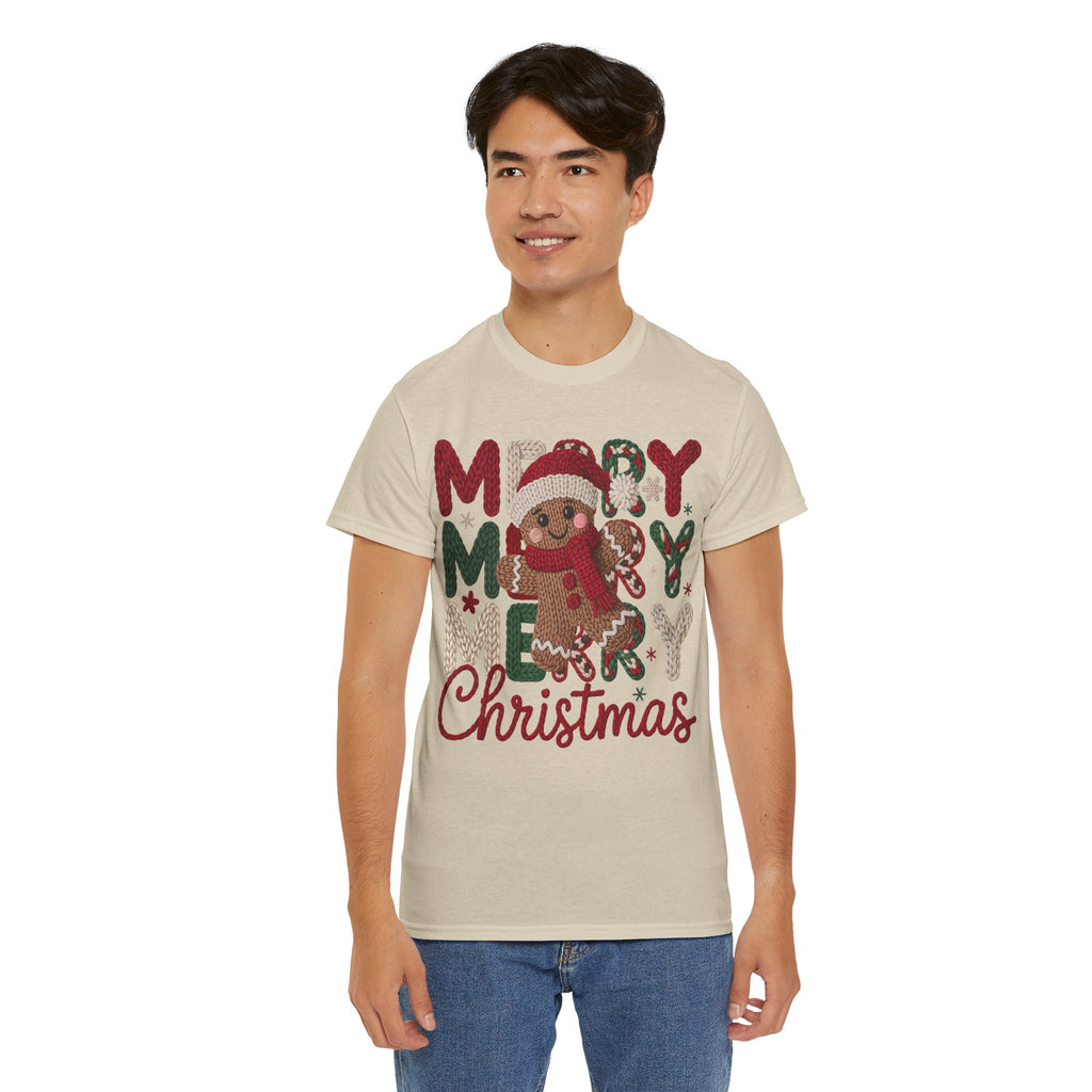 Merry Merry Merry Christmas Gingerbread Unisex Cotton Tee