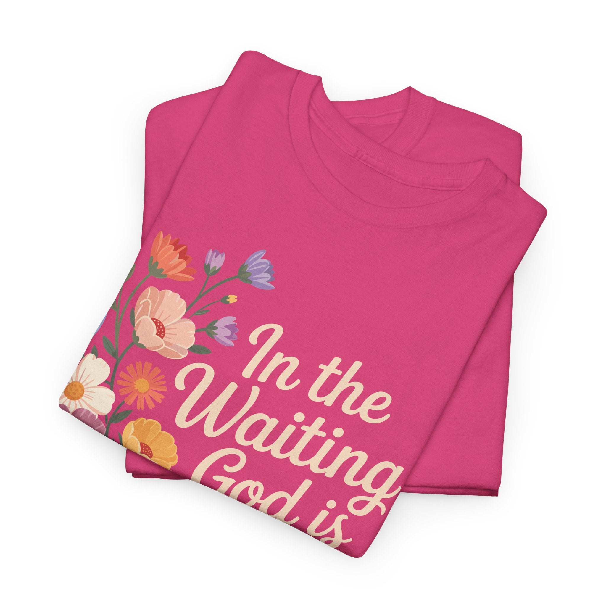 Pastel Floral “In the Waiting God Is Working” Unisex Cotton T-Shirt
