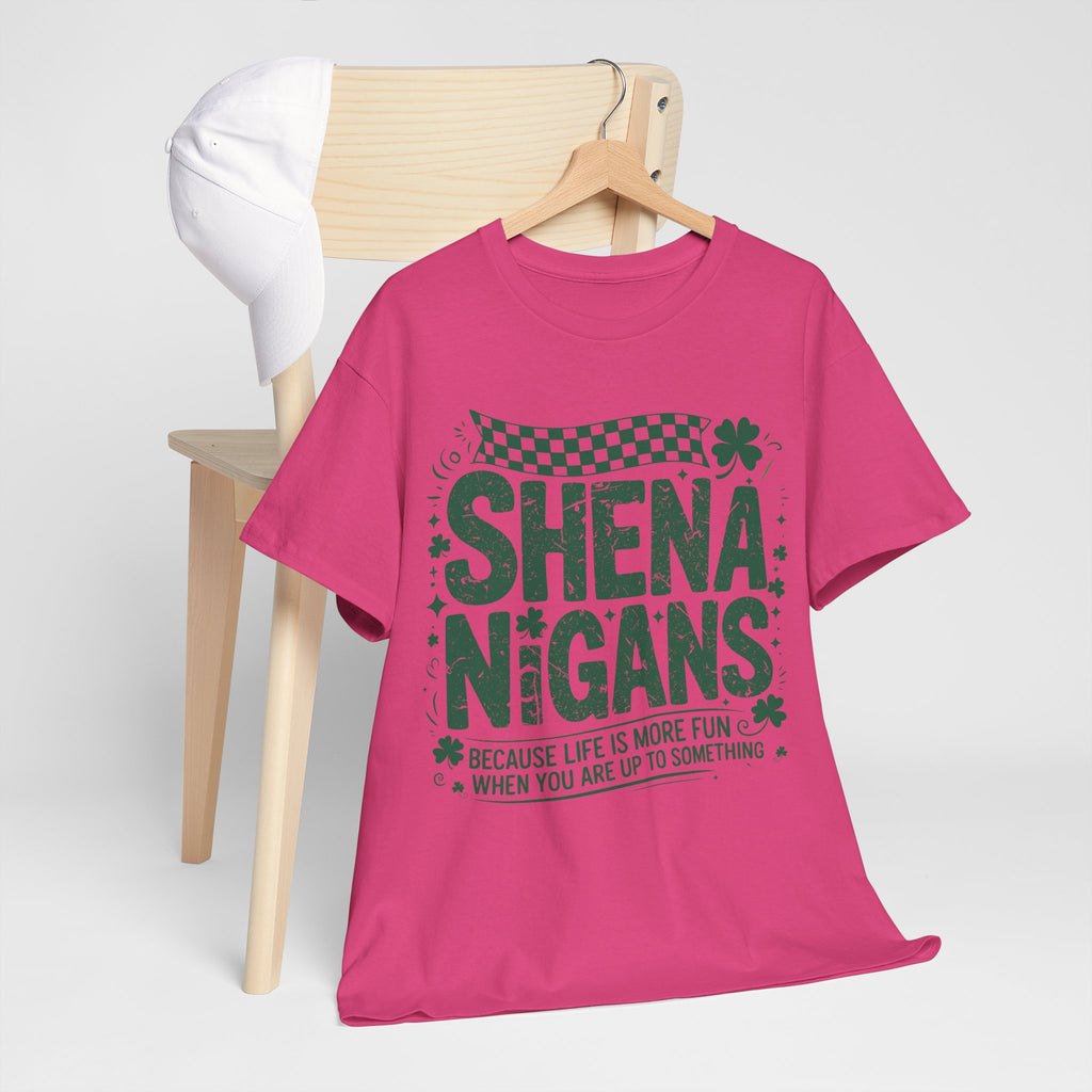 Shenanigans Clover Tee — Bright Green St. Patrick’s Day Shirt with Checkered Flag Unisex Cotton Tee