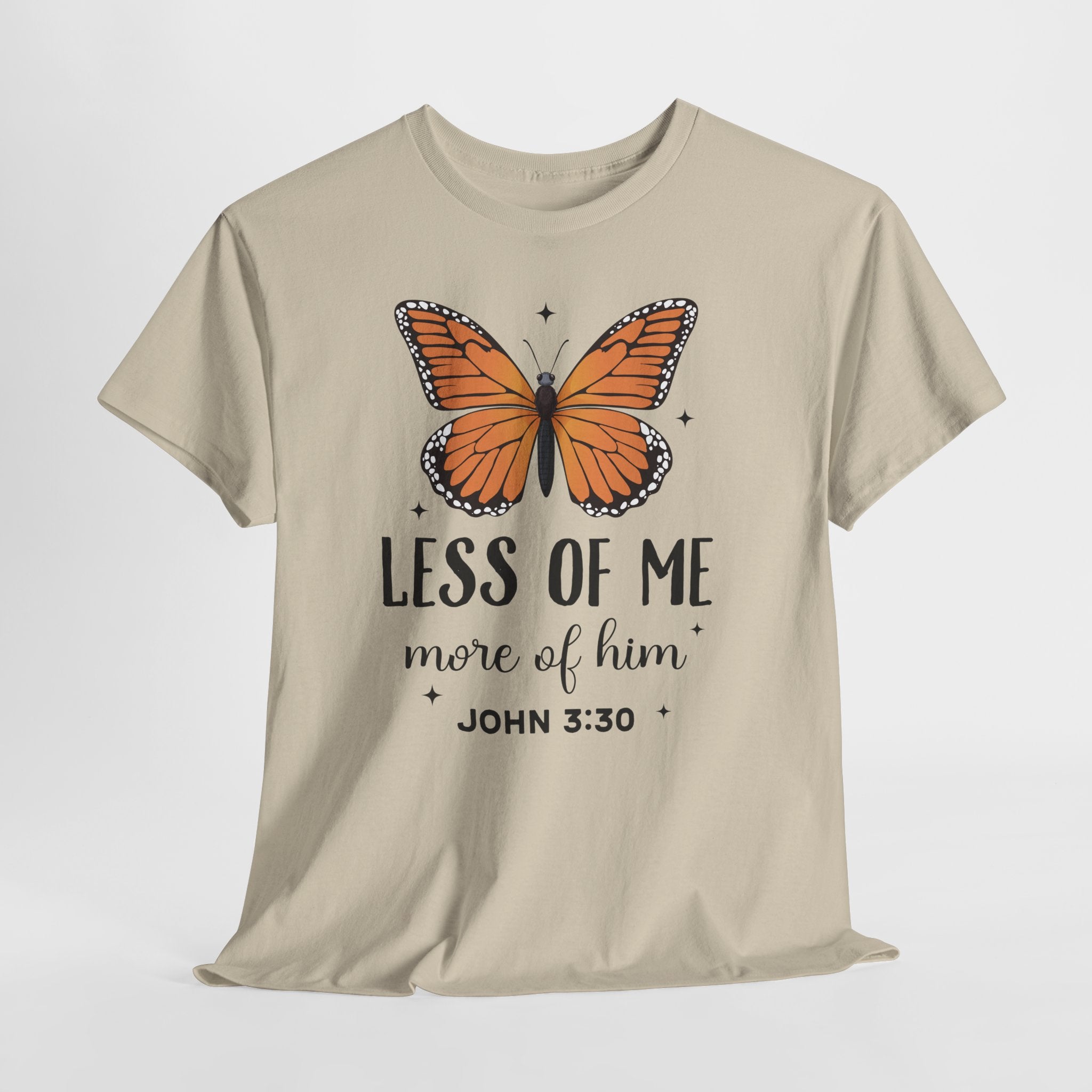 Monarch Butterfly Tee — "Less of Me, More of Him" Christian Unisex cotton T‑Shirt