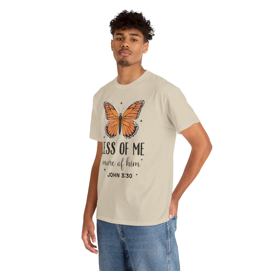 Monarch Butterfly Tee — "Less of Me, More of Him" Christian Unisex cotton T‑Shirt