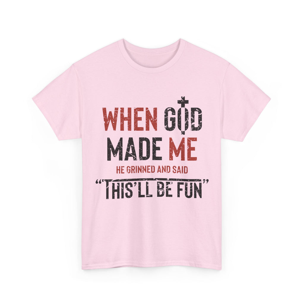 Humorous Grunge Quote Tee — "When He Saw Me, He Grinned and Said"Unisec Cotton Tee