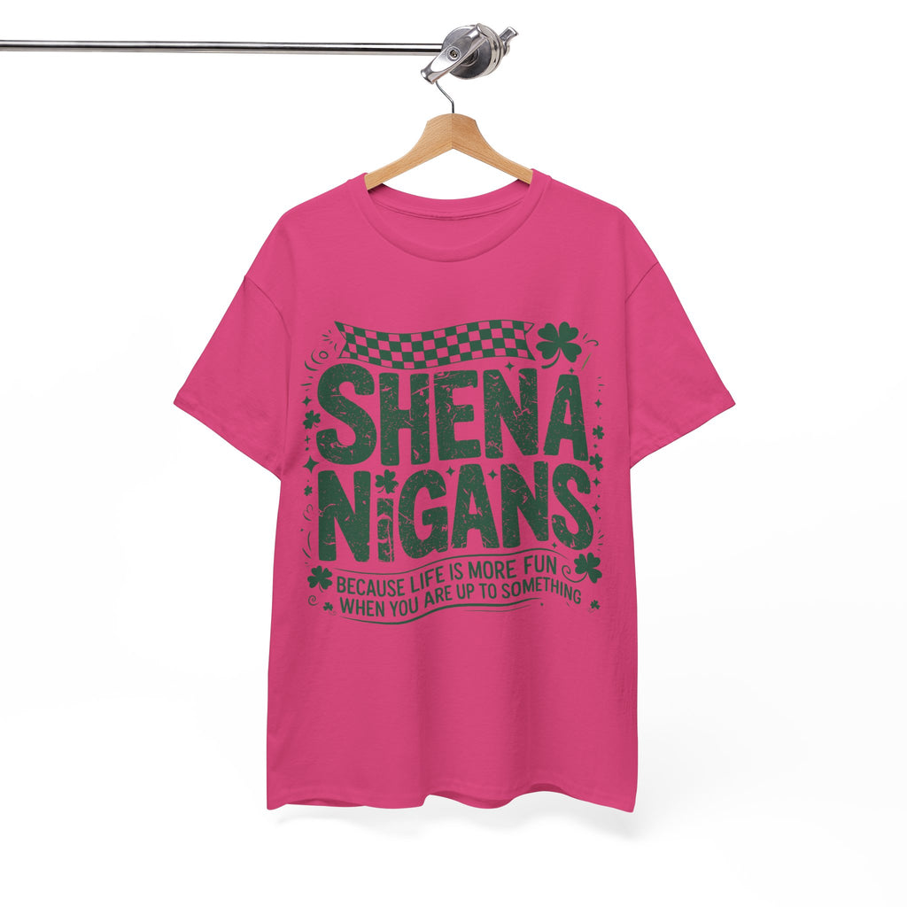 Shenanigans Clover Tee — Bright Green St. Patrick’s Day Shirt with Checkered Flag Unisex Cotton Tee