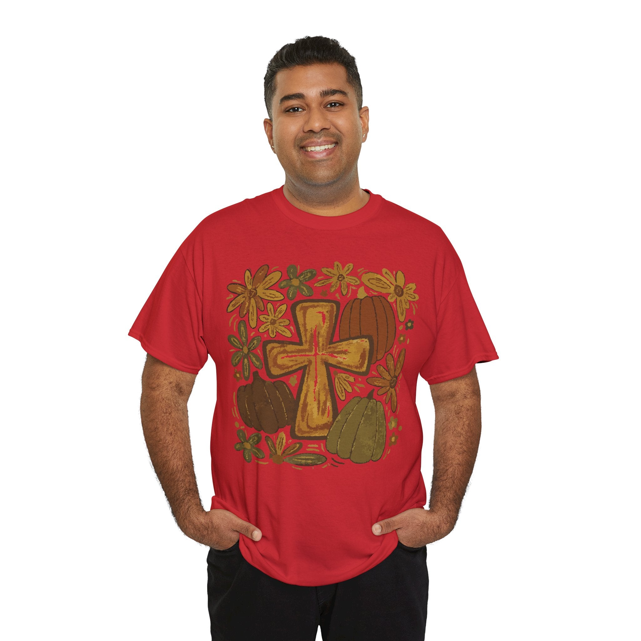 Autumn Cross Tee — Rustic Pumpkin & Fall Floral Christian Unisaex Cotton T-Shirt