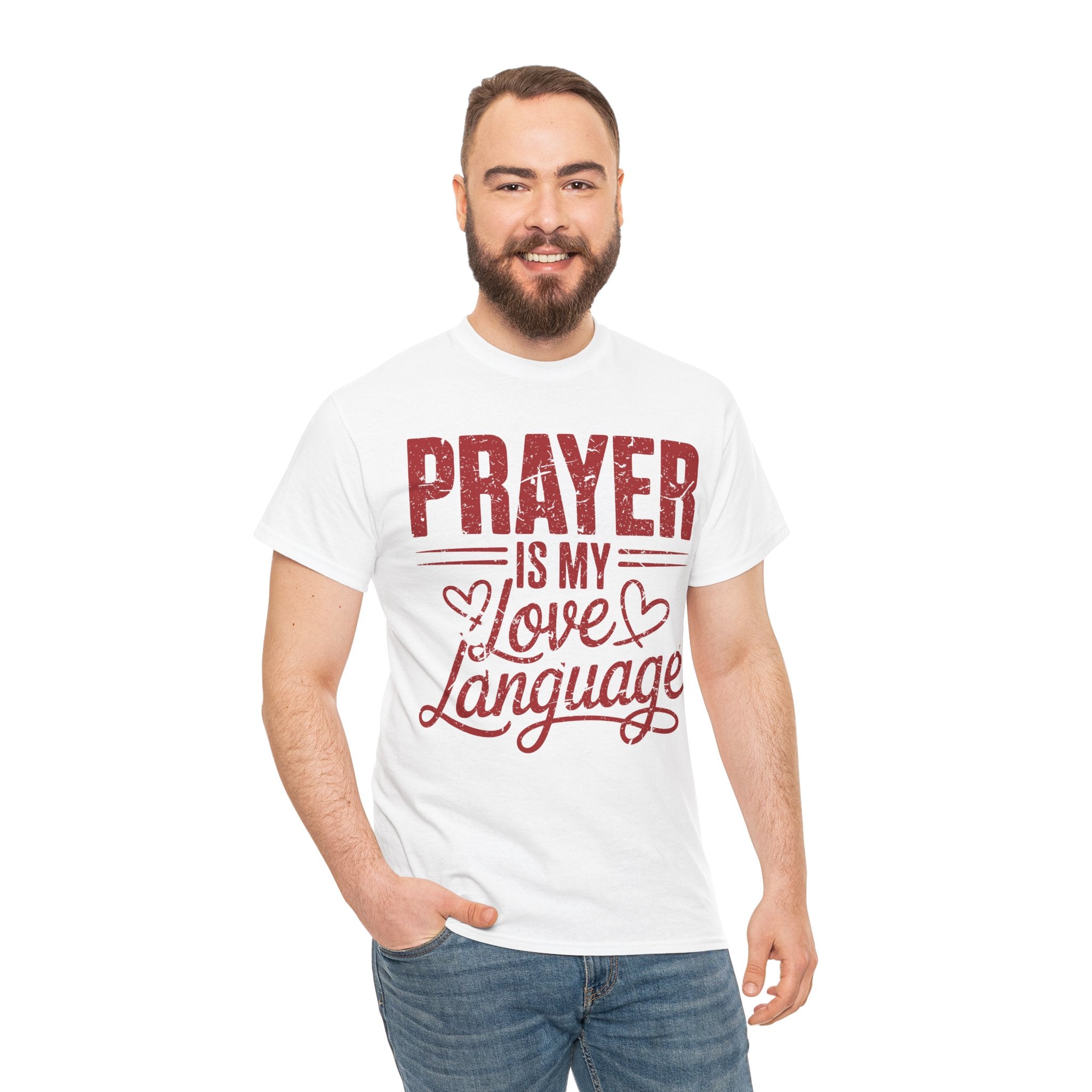 Prayer Is My Love Language T-Shirt — Faith-Inspired Red Hearts Unisex Cotton Tee