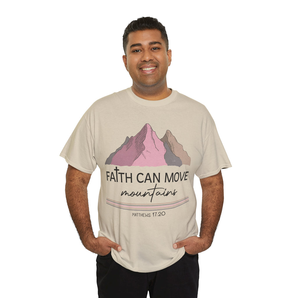 Faith Can Move Mountains Mountain Tee — Pastel Inspirational Christian Unisex Cotton T-Shirt