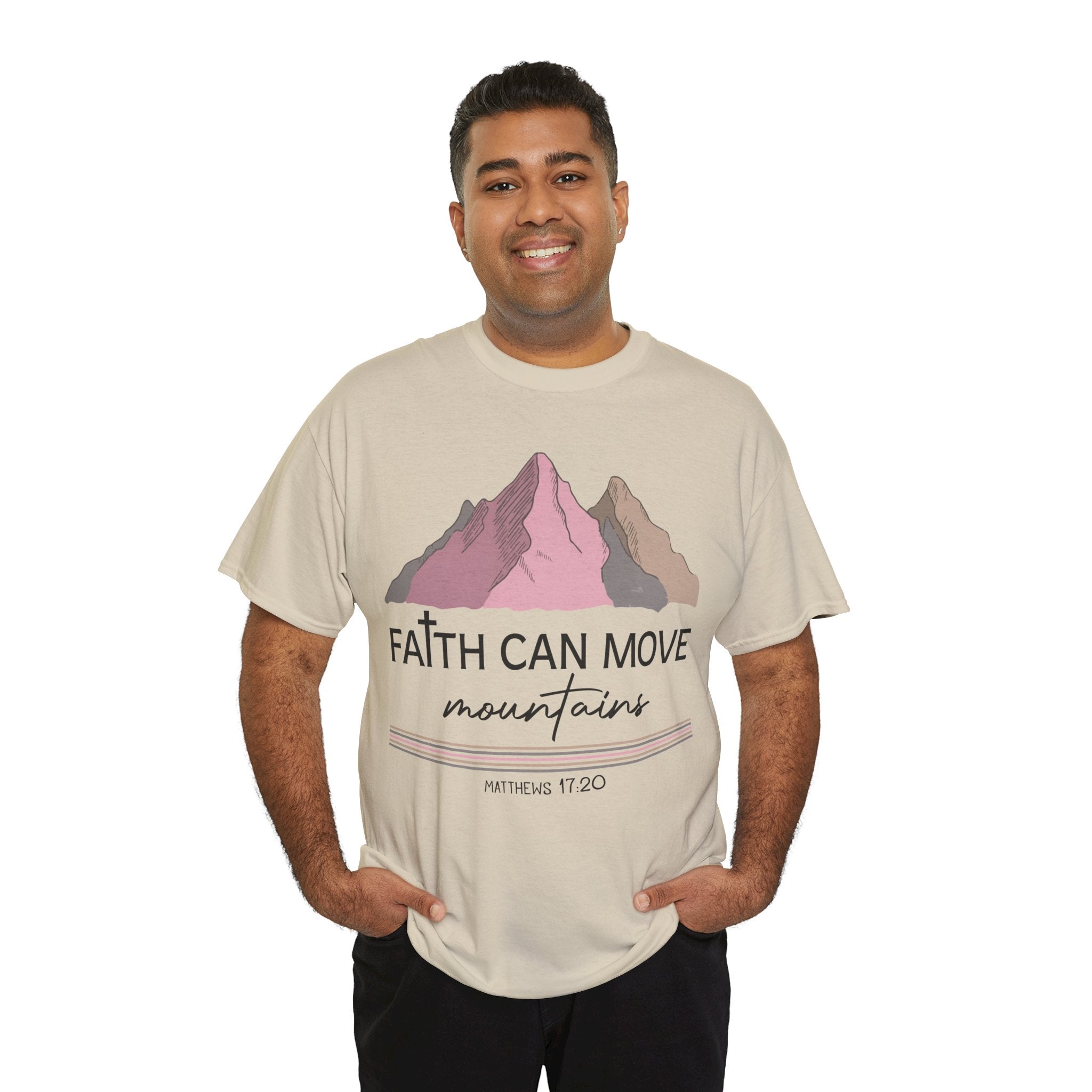 Faith Can Move Mountains Mountain Tee — Pastel Inspirational Christian Unisex Cotton T-Shirt