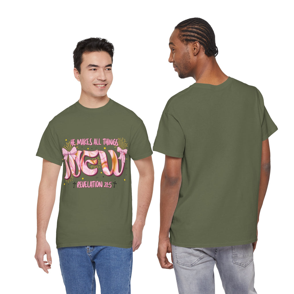 Christian Marble Tee — “He Makes All Things New” (Revelation 21:5)... Unisex Cotton Tee