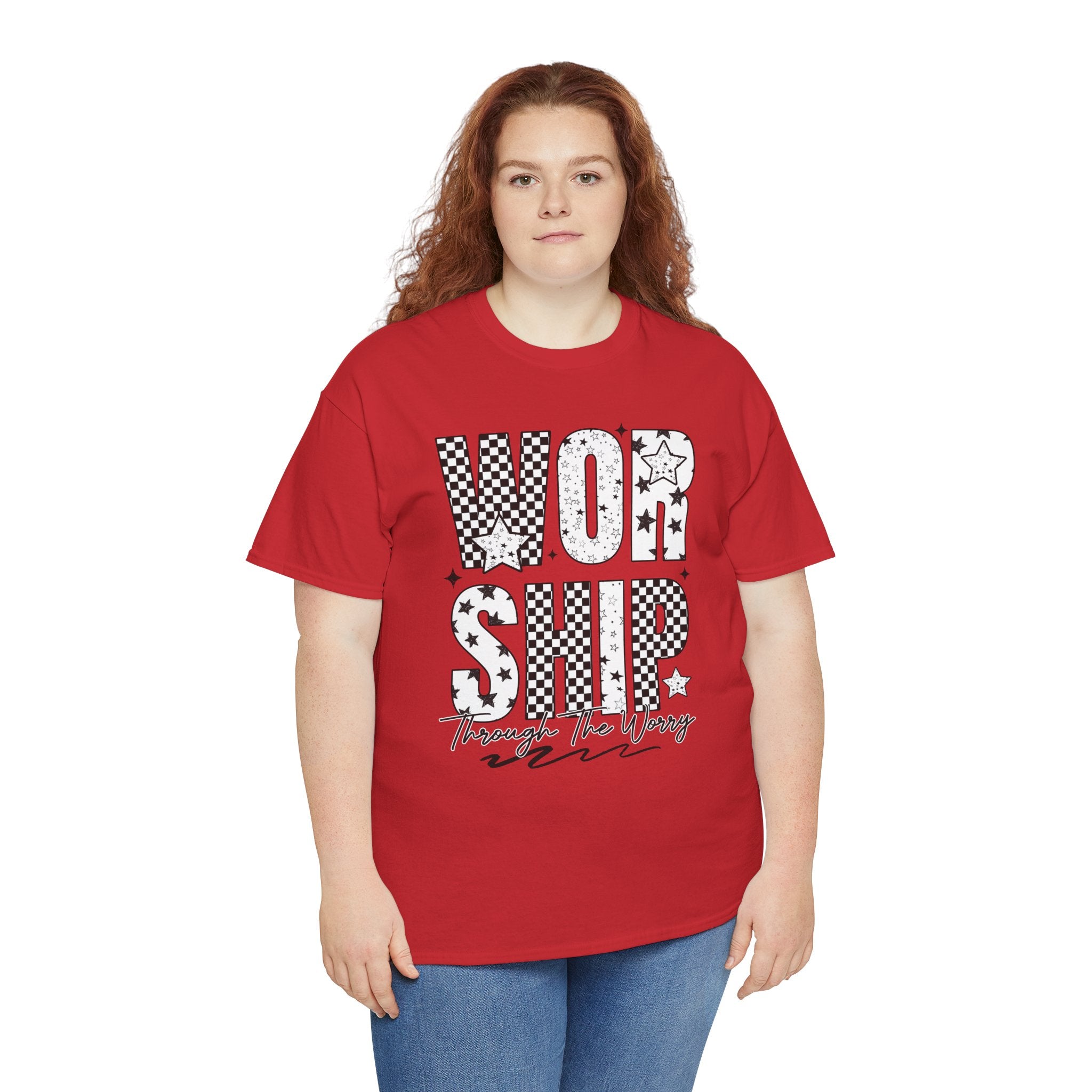 WORSHIP Through The Worry Checkerboard Unisex Cotton Tee