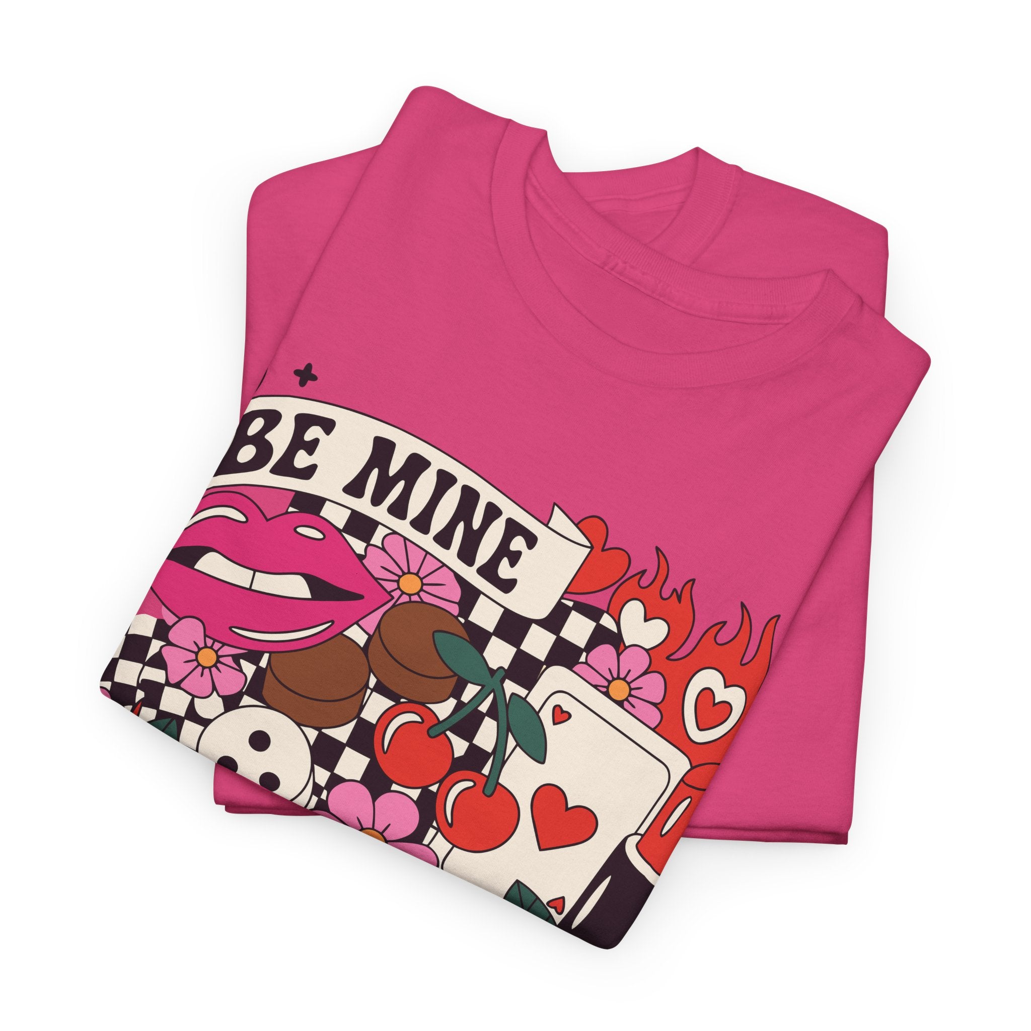 Be Mine Valentine Pop-Art Tee — Lips, Cherries & Retro Valentine Collage...Unisex Cotton Tee
