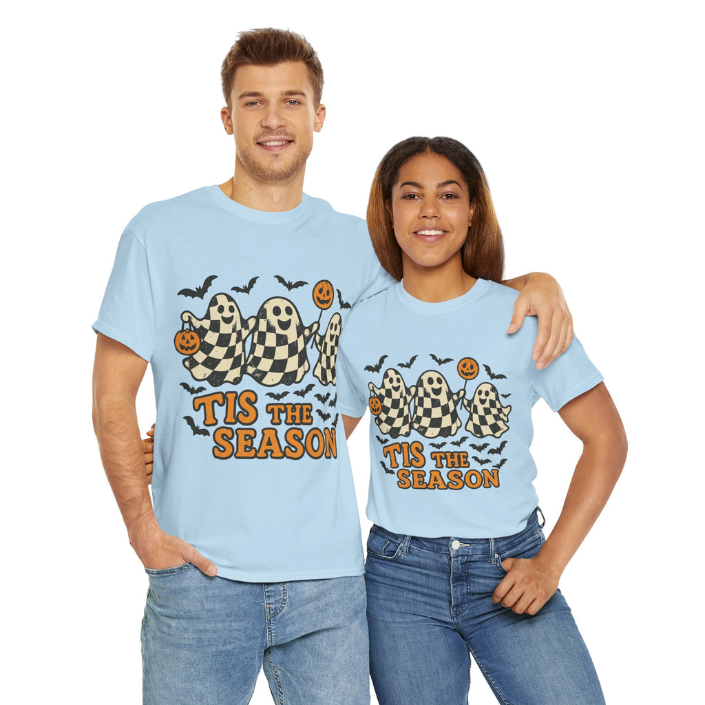 Halloween Ghosts Checker Pattern Unisex Cotton Tee