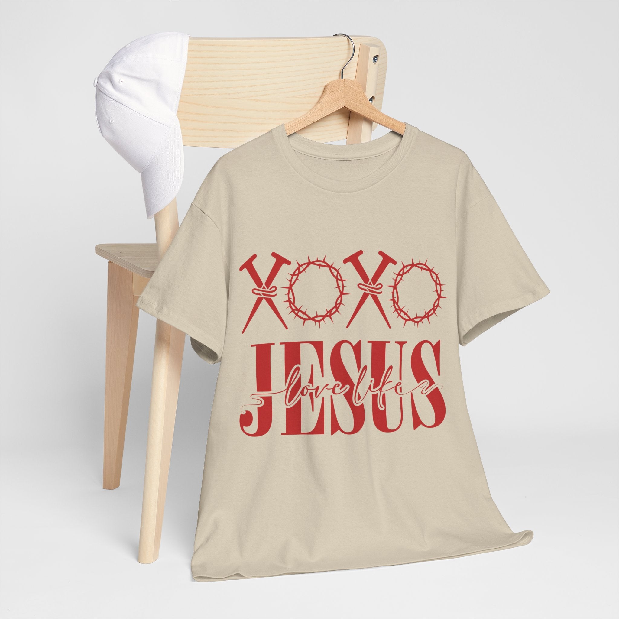 Christian Valentine T-Shirt — "XOXO Jesus Love Life" Nails & Thorn Crown Design Unisex Cotton Tee