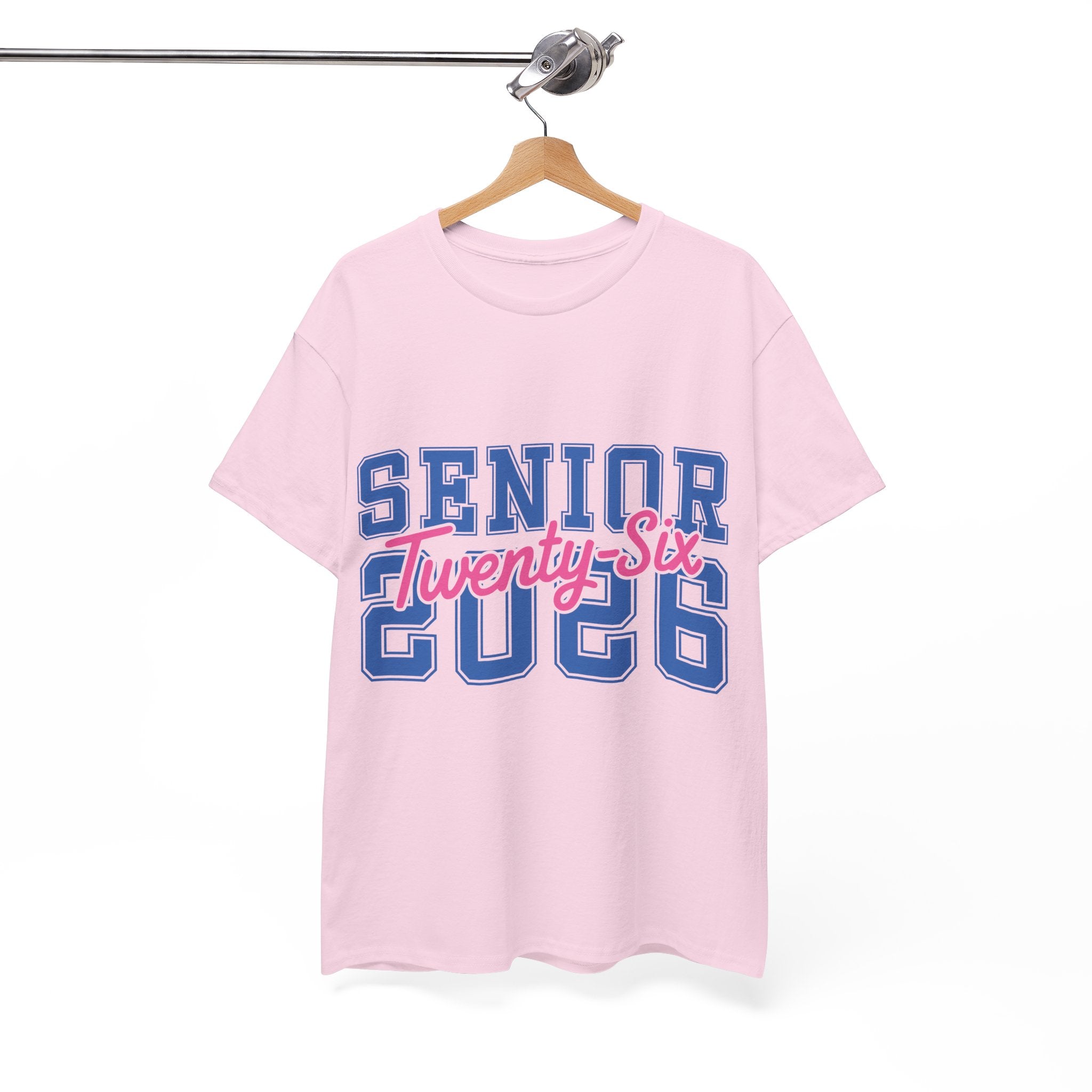 Senior 2026 Tee — Pink Varsity Block with Blue Script Overlay Unisex Cotton Tee