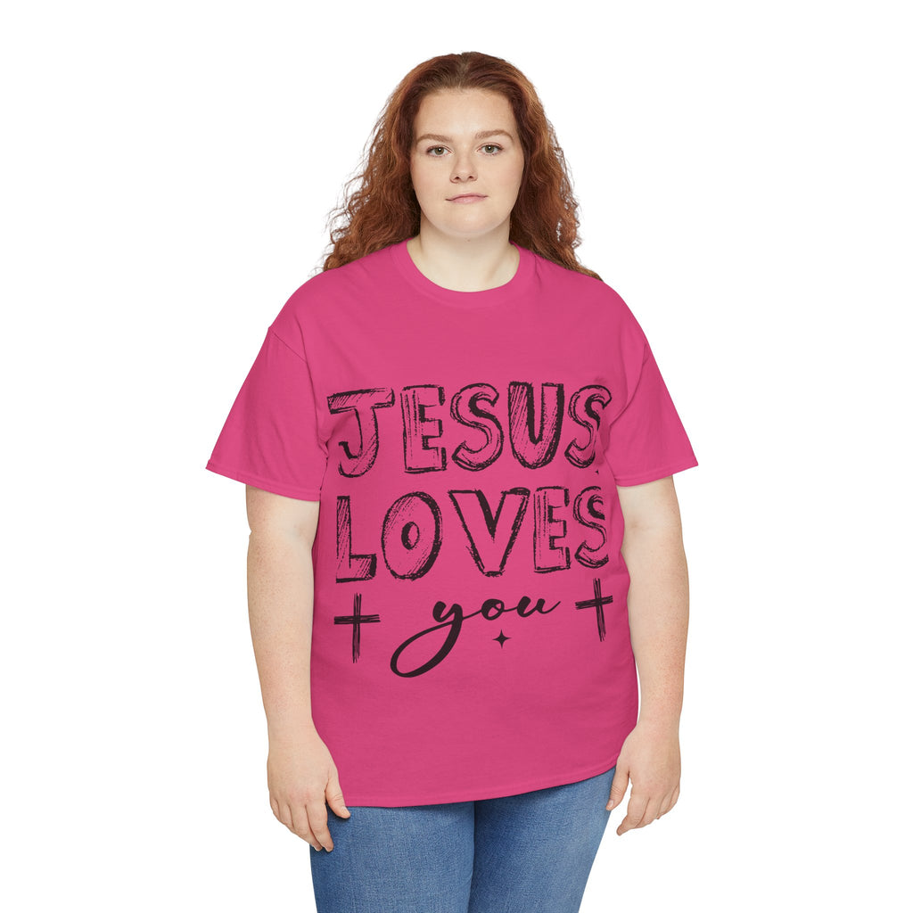 Jesus Loves You Chalk-Style Tee — Crosses & Stars Christian UNisex Cotton T-Shirt