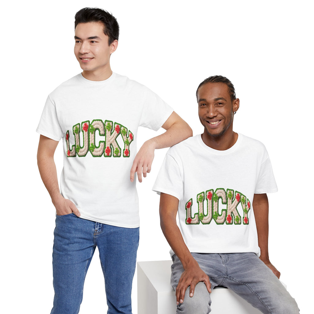 Lucky Crochet Clover T-Shirt — Faux-Yarn Embroidered St. Patrick’s Unisex Cotton Tee