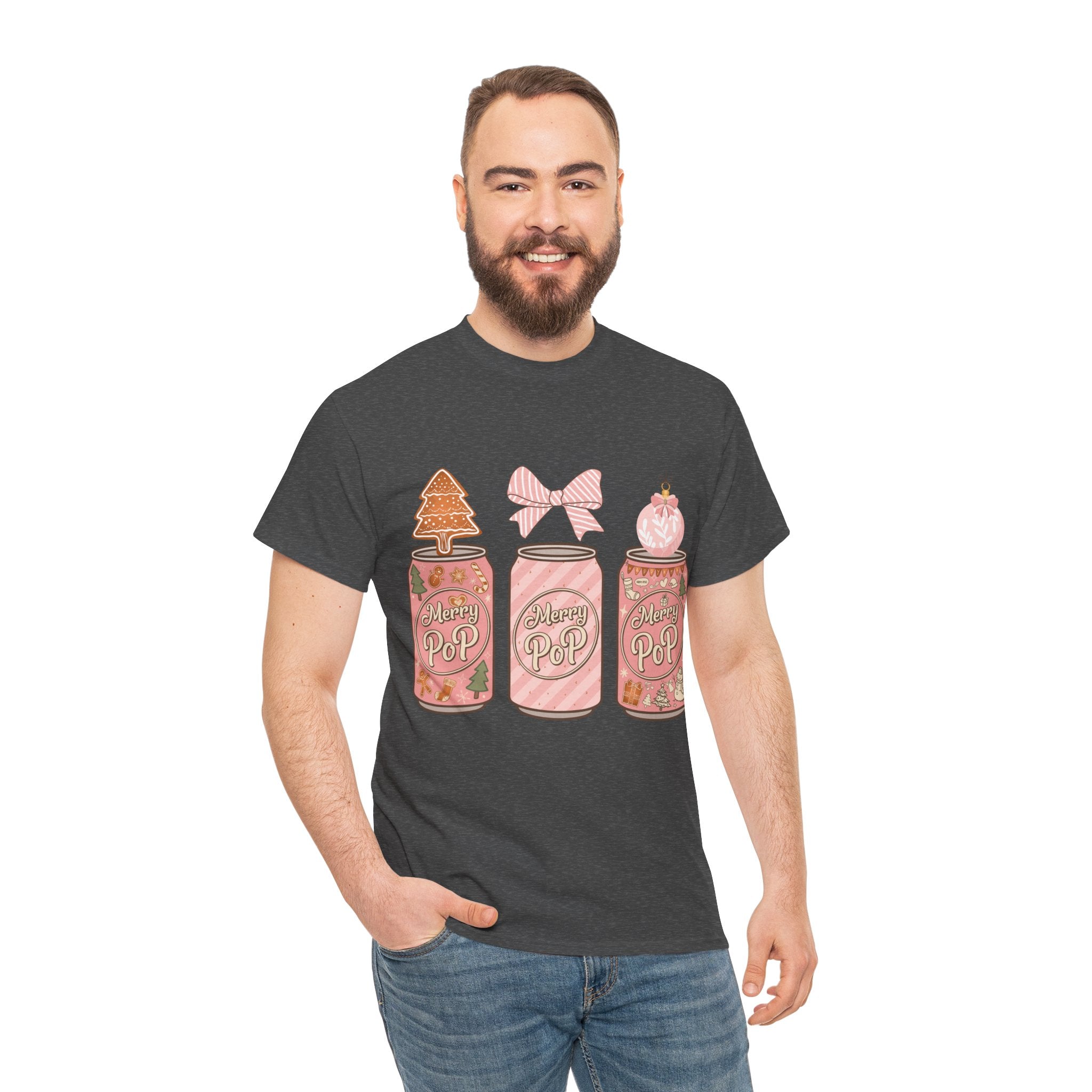 Merry Pop Christmas Soda Can Tee — Pastel Holiday Graphic Unisex Cotton T-Shirt
