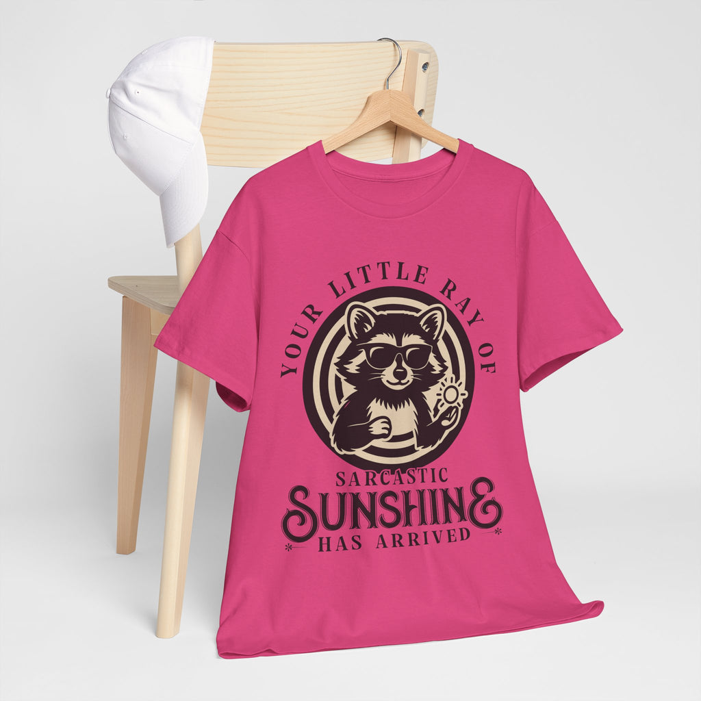 Cool Raccoon Sunglasses T-Shirt — Raccoon Holding Sun Graphic Unisex Cotton Tee