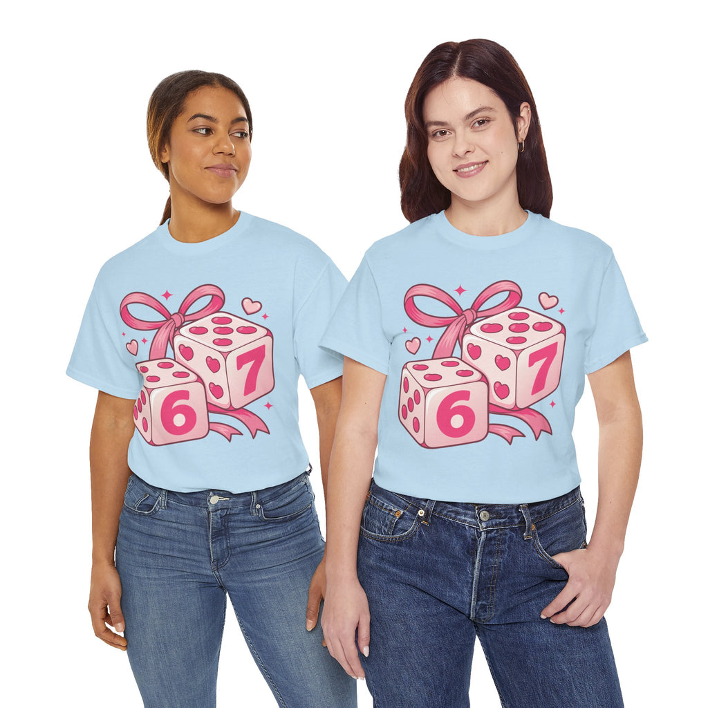 Lucky Love Dice T-Shirt — Pink Heart Dice with Bow..Unisex Cotton Tee