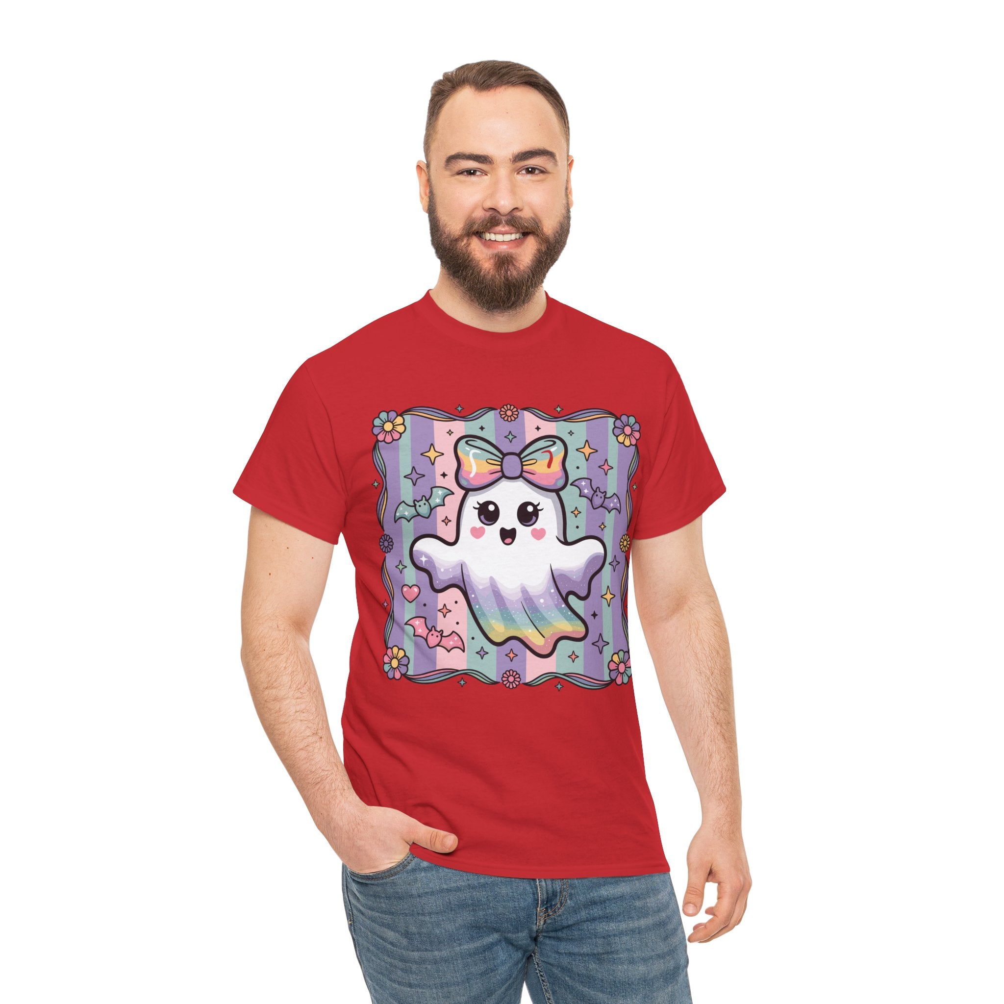 Pastel Ghost Rainbow Bow Unisex Cotton Tee