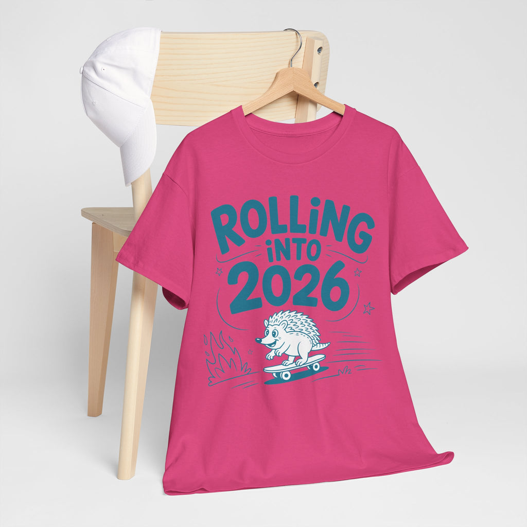 Rolling Into 2026 Hedgehog Skateboard Unisex Cotton Tee