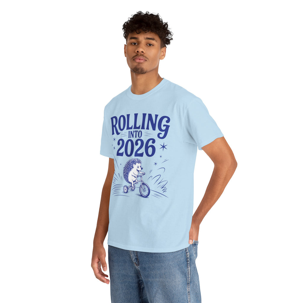 Rolling Into 2026 Hedgehog Tricycle Unisex Cotton Tee