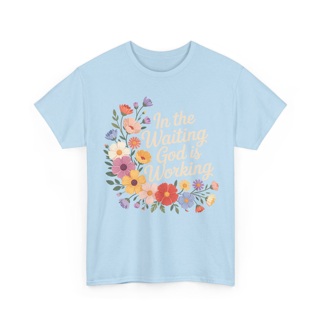 Pastel Floral “In the Waiting God Is Working” Unisex Cotton T-Shirt