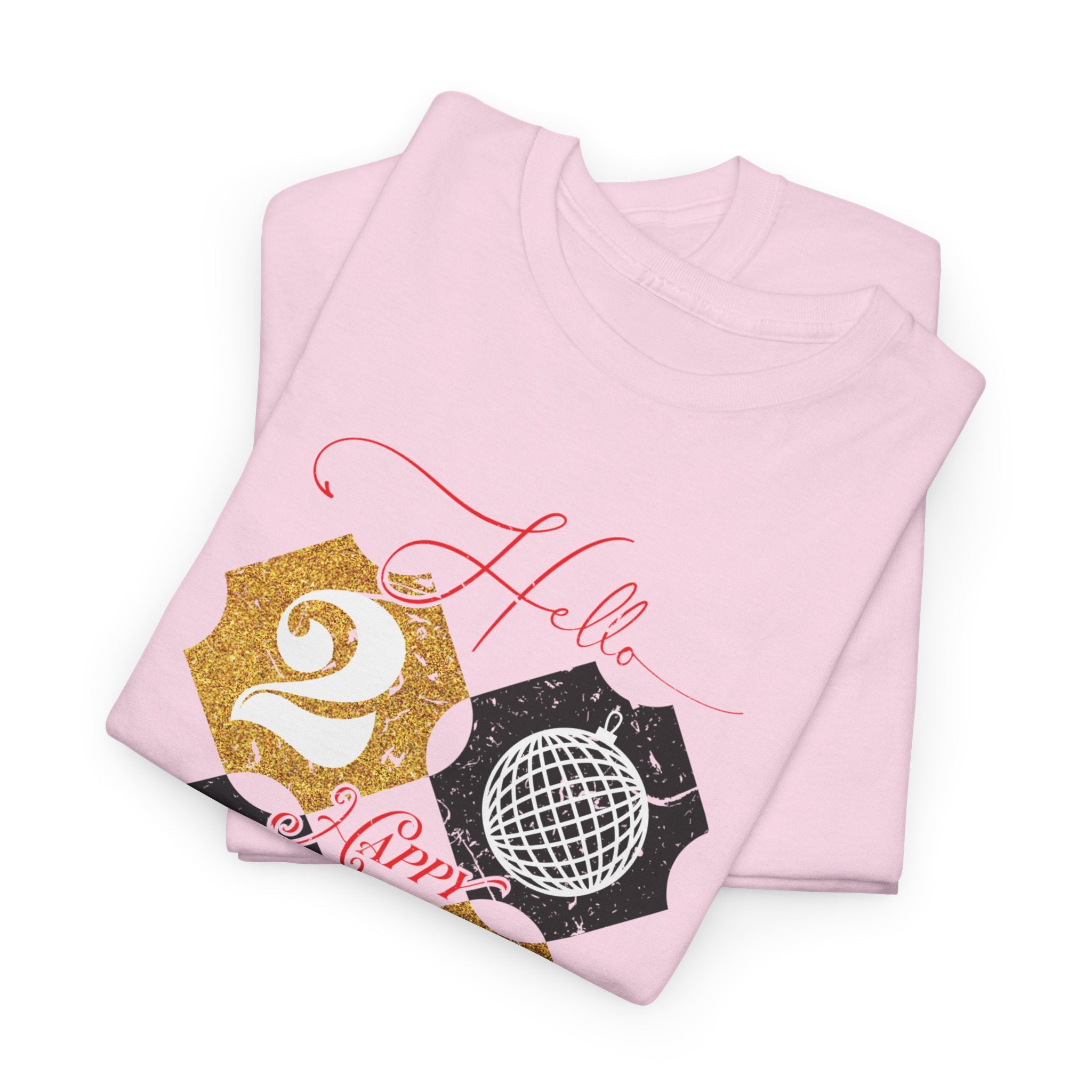 2026 Happy New Year Pink Varsity Tee — Fireworks Party Graphic.Unisex Cotton Tee