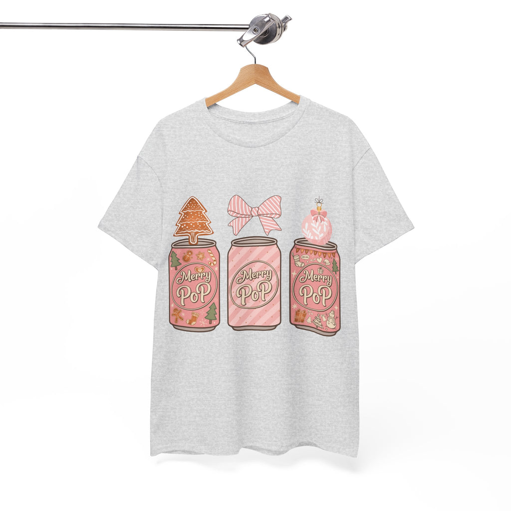 Merry Pop Christmas Soda Can Tee — Pastel Holiday Graphic Unisex Cotton T-Shirt