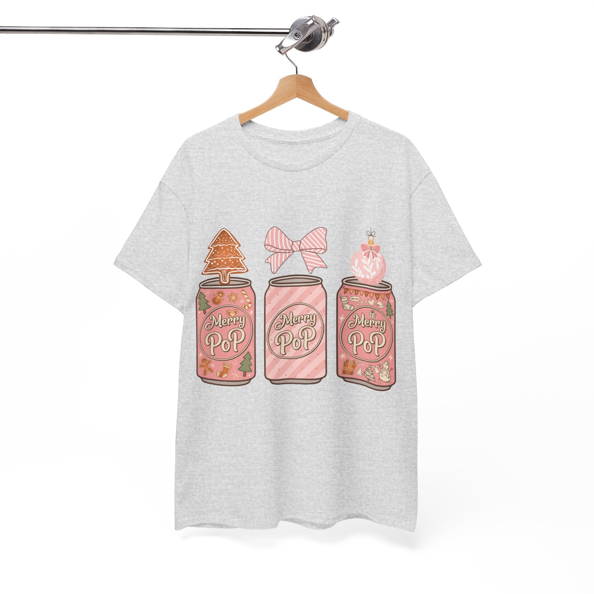Merry Pop Christmas Soda Can Tee — Pastel Holiday Graphic Unisex Cotton T-Shirt