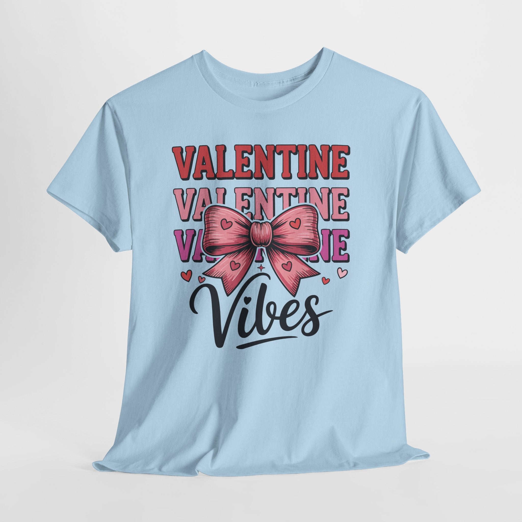 Valentine Vibes T-Shirt — Pink Bow Heart Graphic Unisex Cotton Tee