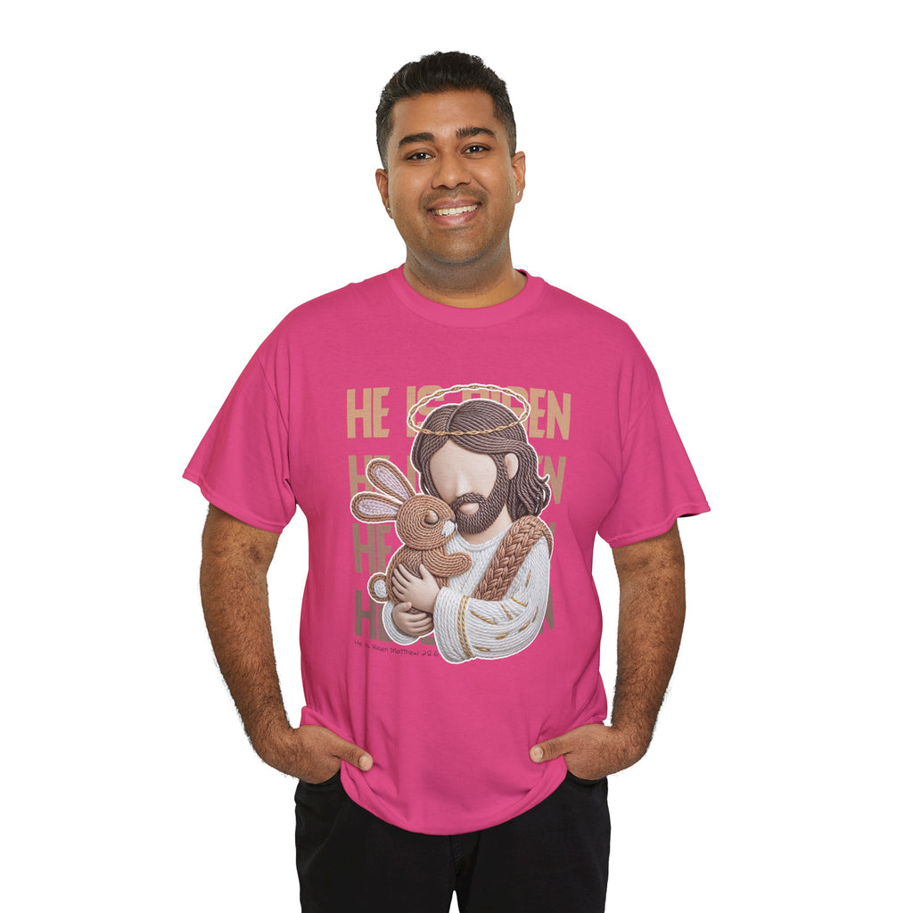 He Is Risen Matthew 28:6 Jesus With Lamb Unisex Cotton T-Shirt