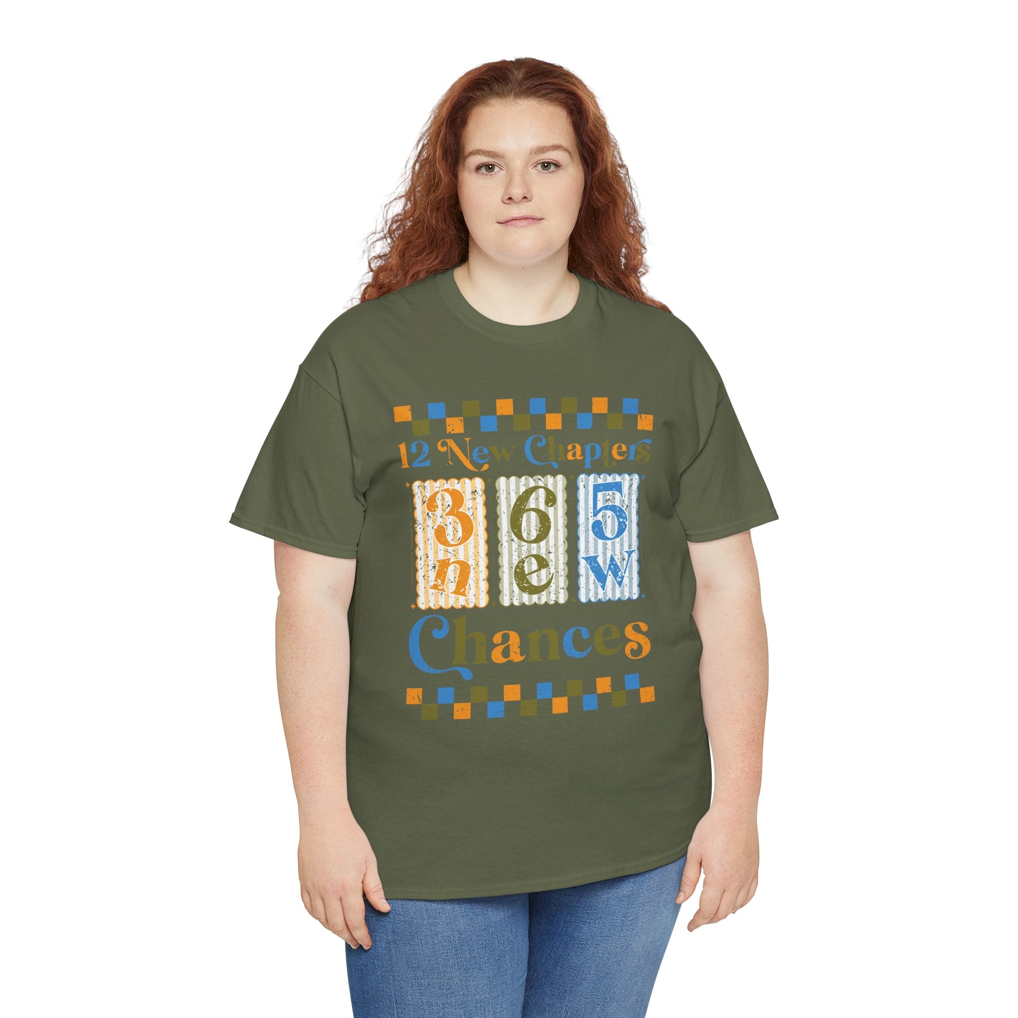 Retro '12 New Chapters, 365 New Chances' T-Shirt — Colorful Distressed Vintage Unisex Cotton Tee