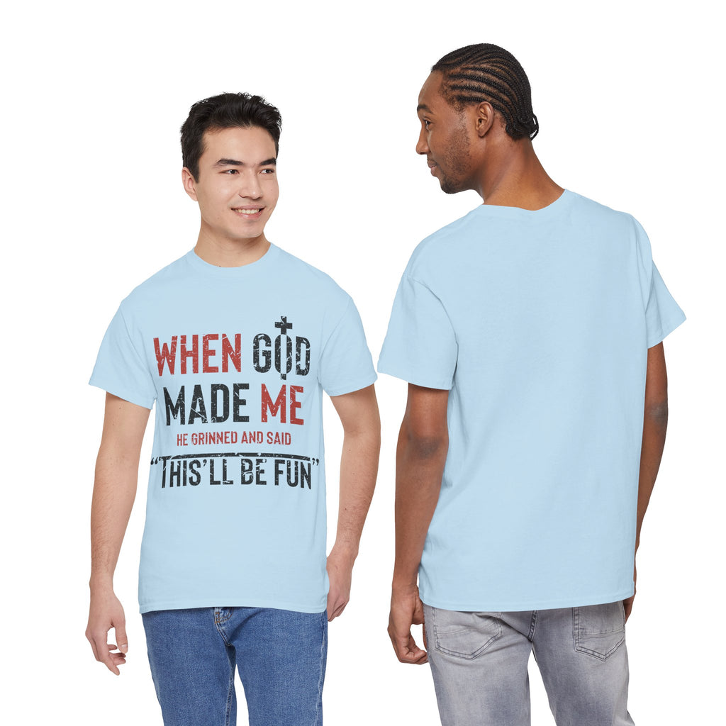 Humorous Grunge Quote Tee — "When He Saw Me, He Grinned and Said"Unisec Cotton Tee