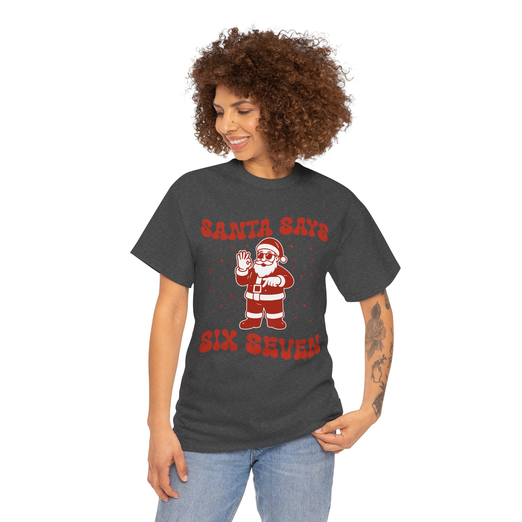 Retro 'Santa Says Six Seven' Christmas Unisex Cotton Tee