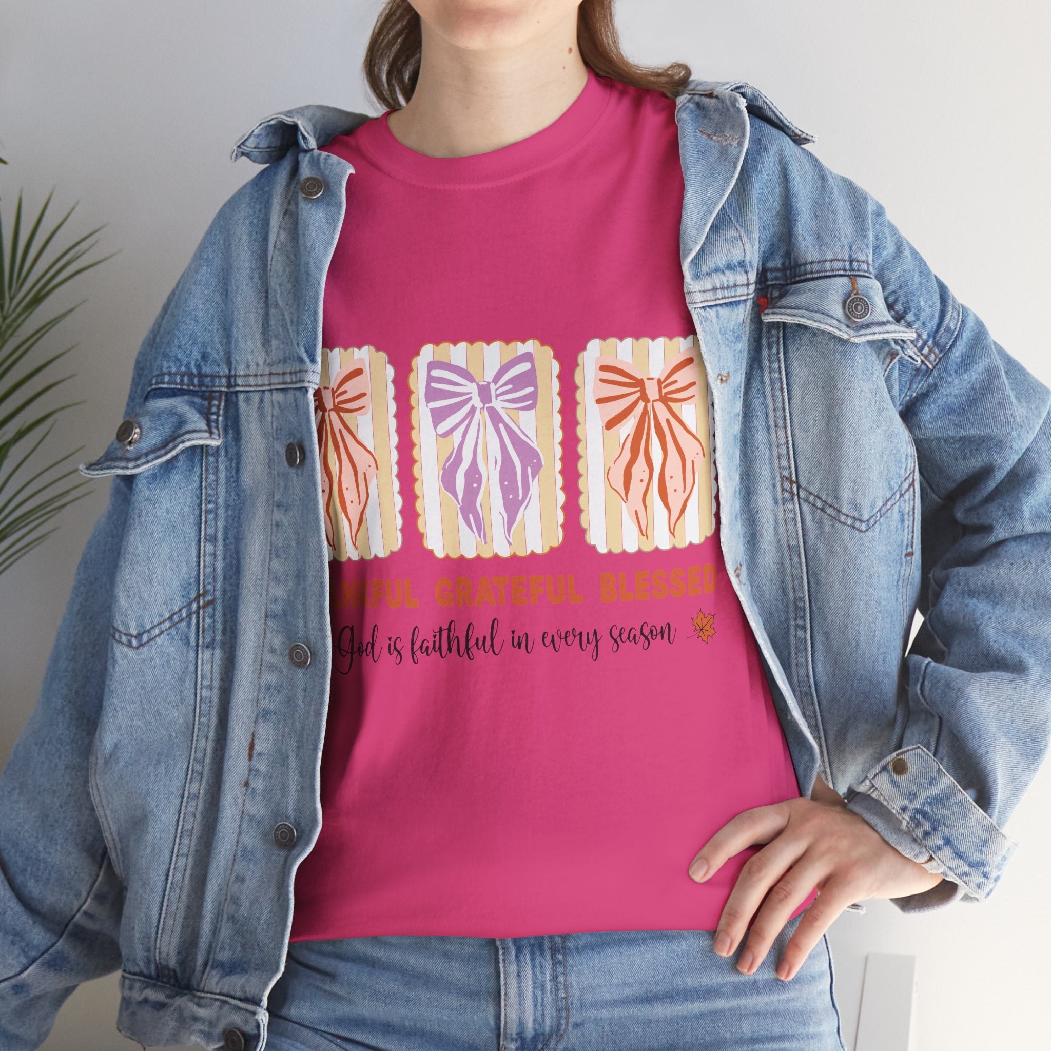 Thankful Grateful Blessed Fall Tee — God Is Faithful Pastel Bows..Unisex Cotton Tee