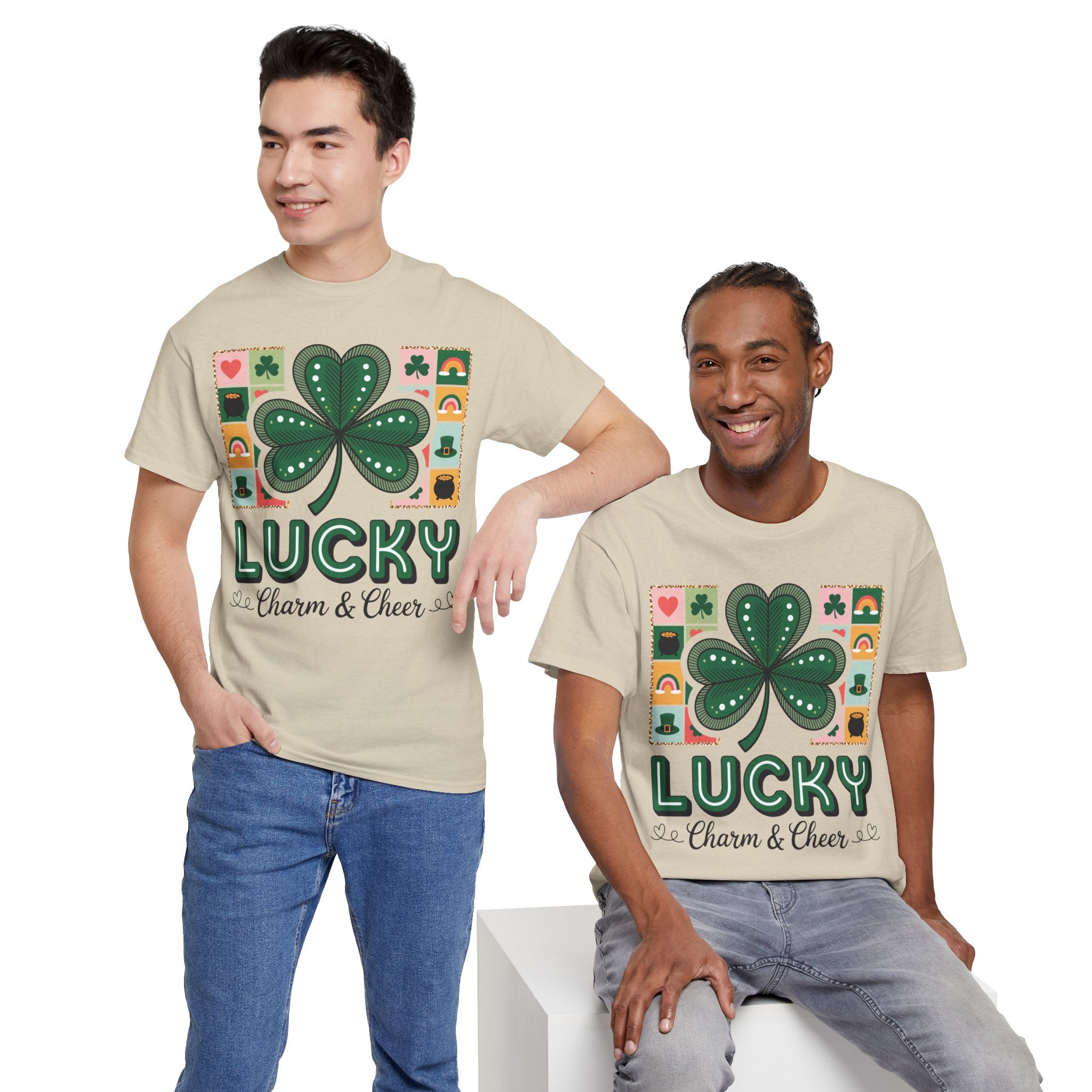 Lucky Charm & Cheer Clover Tee — Patchwork St. Patrick’s Day Unisex Cotton T-Shirt