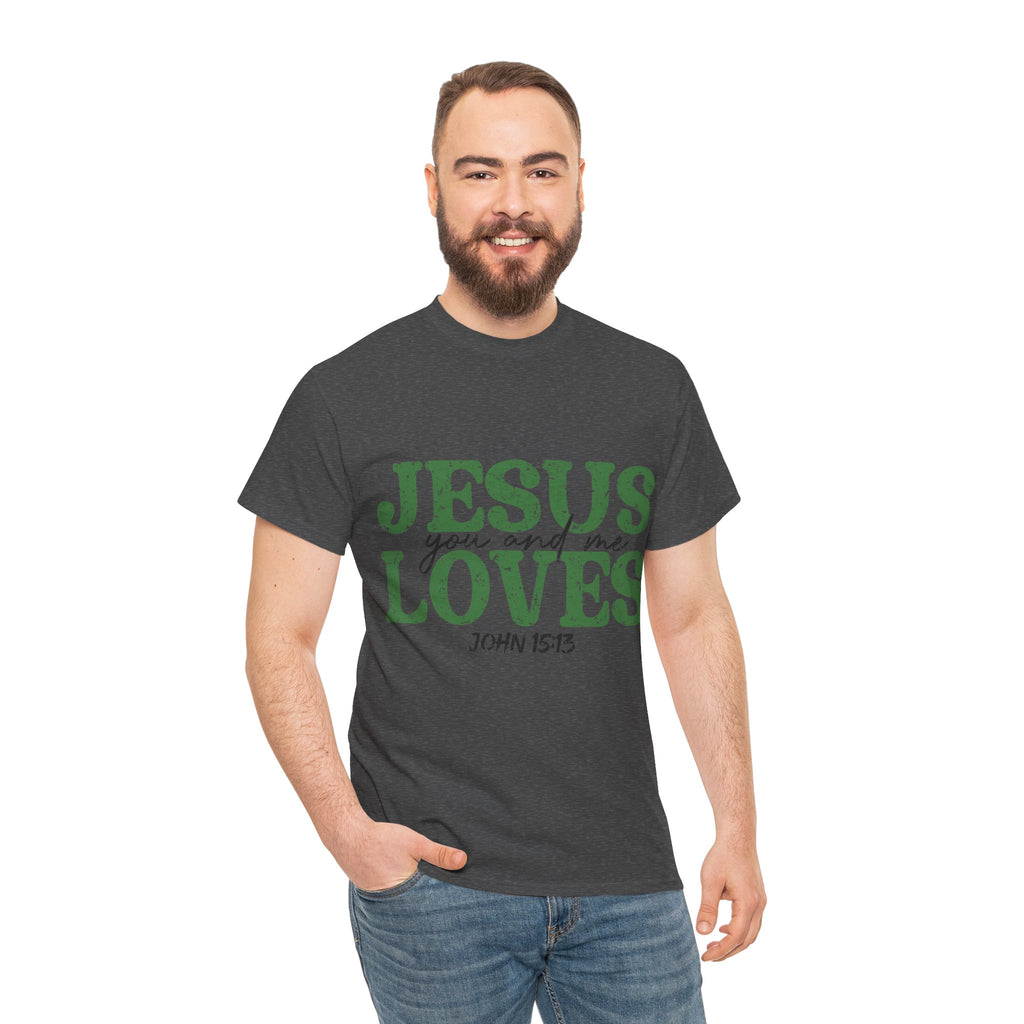 Jesus Loves Vintage Tee — Green Retro Christian Unisex Cotton T-Shirt