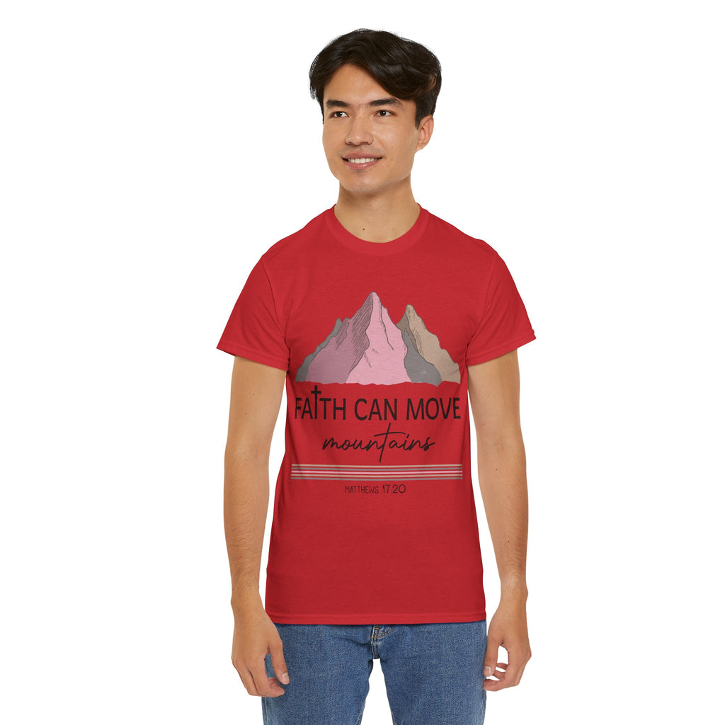 Faith Can Move Mountains Mountain Tee — Pastel Inspirational Christian Unisex Cotton T-Shirt