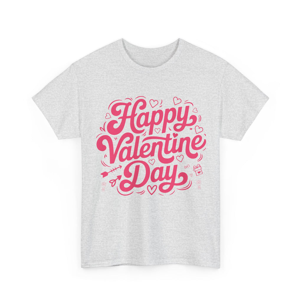 Happy Valentine Day Tee — Pink Heart & Love Icons Valentine's Unisex Cotton Shirt