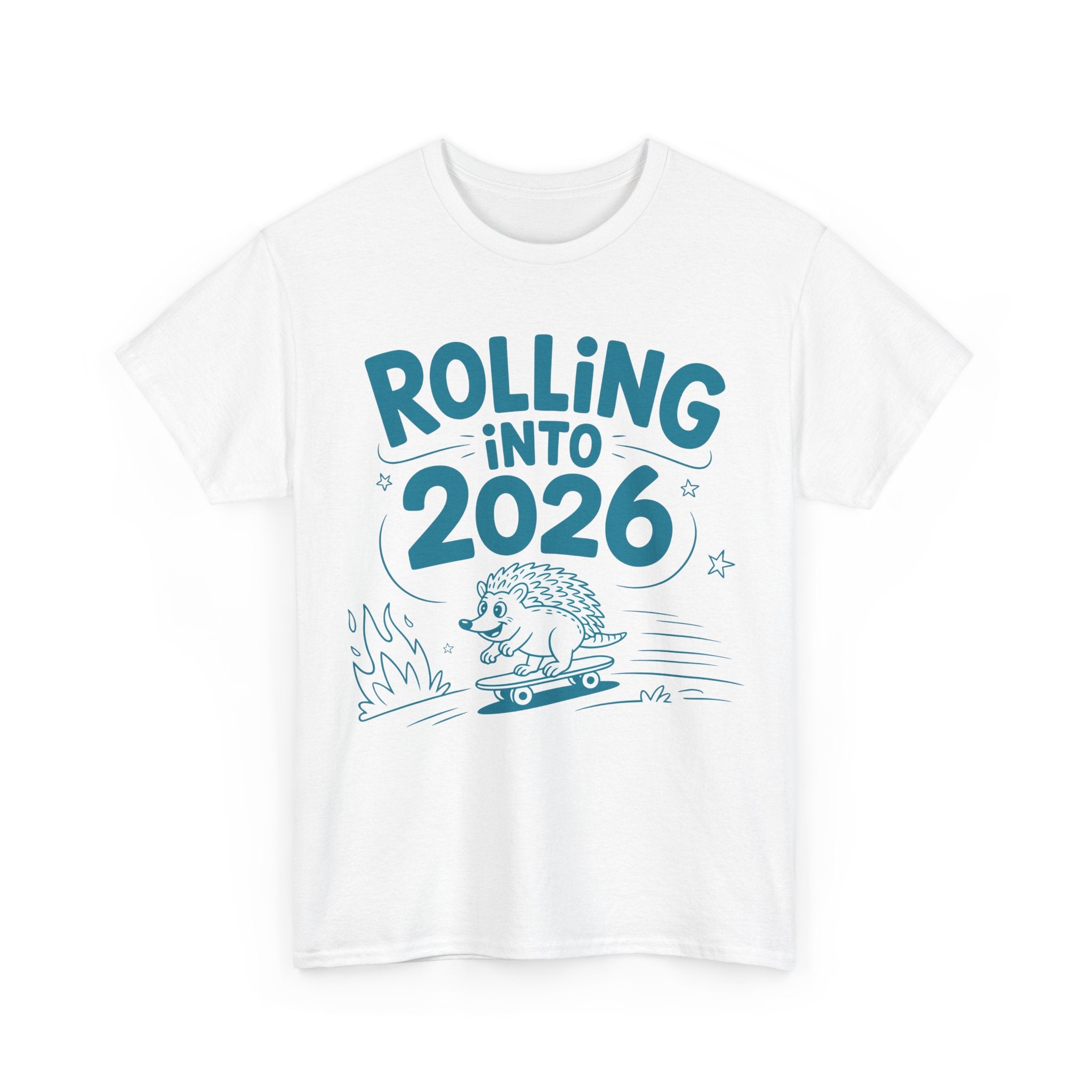 Rolling Into 2026 Hedgehog Skateboard Unisex Cotton Tee